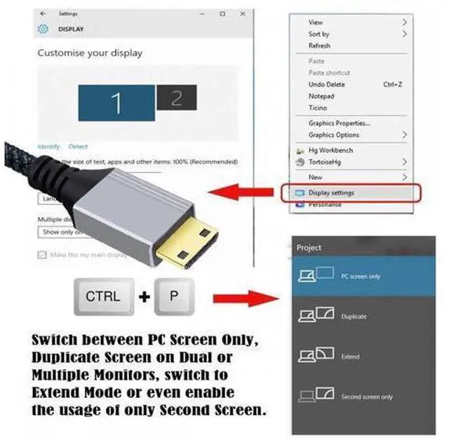 Alt view image 7 of 7 - 0.3m HDMI 2.0 Male to Mini HDMI Type-C Male 4K 60hz Cable with Sleeve Straight Connector for HDTV Computer Laptop Monitor