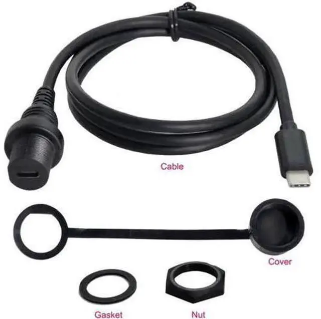 Alt view image 4 of 6 - UC-043 Waterproof USB-C Type-C USB 3.1 Extension Flush Car Mount Extension Cable for Dashboard Panel