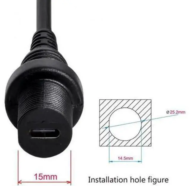 Alt view image 6 of 6 - UC-043 Waterproof USB-C Type-C USB 3.1 Extension Flush Car Mount Extension Cable for Dashboard Panel