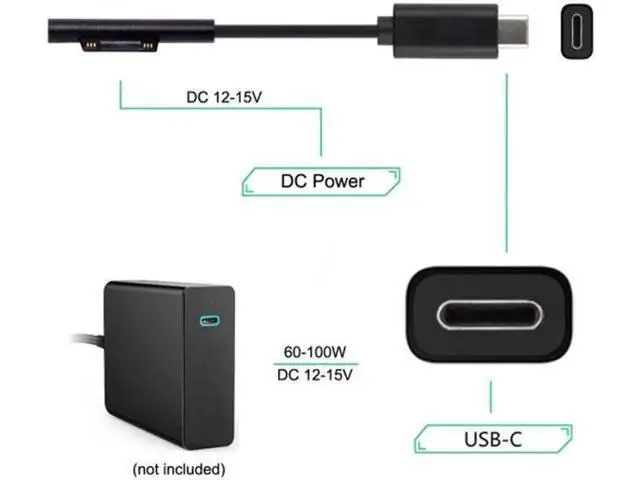 Alt view image 2 of 6 - USB 3.1 Type C USB-C DC 12-15V to Surface Pro3 Pro4 Pro5 Pro6 Book Charge Cable 1.8m