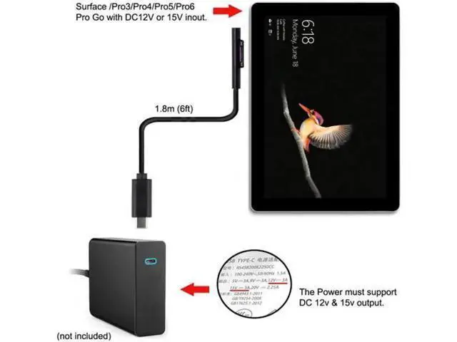 Alt view image 5 of 6 - USB 3.1 Type C USB-C DC 12-15V to Surface Pro3 Pro4 Pro5 Pro6 Book Charge Cable 1.8m