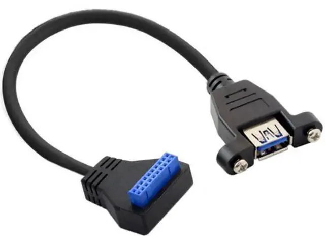 Alt view image 3 of 6 - USB 3.0 Single Port A Female Screw Mount Type to Down Angled Motherboard 20pin Header Cable 90 Degree U3-384-DN