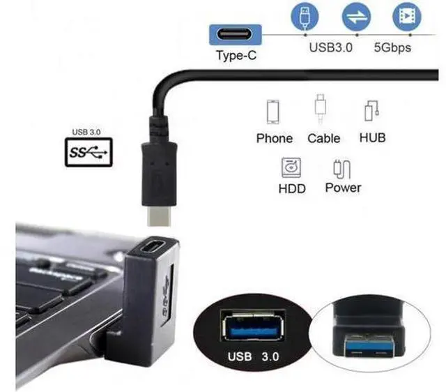 Alt view image 4 of 7 - USB-C Type C Female 90 Degree Down Angled to USB 3.0 A Male Data Adapter for Laptop Desktop UC-357-DN