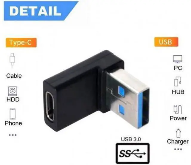 Alt view image 2 of 7 - USB-C Type C Female 90 Degree Down Angled to USB 3.0 A Male Data Adapter for Laptop Desktop UC-357-DN