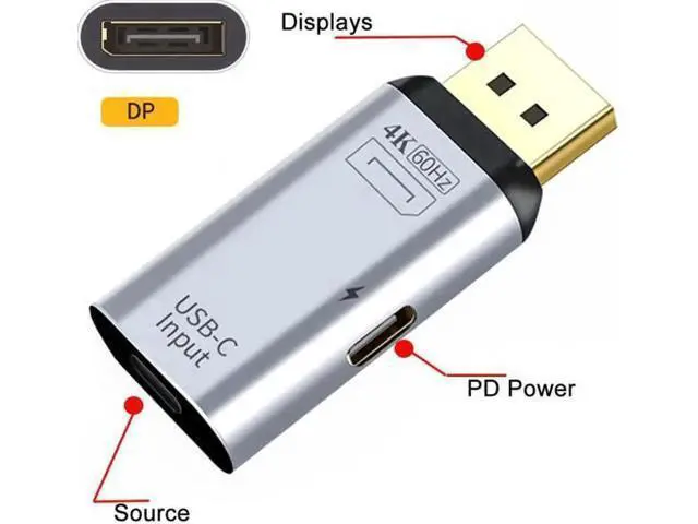 Alt view image 7 of 7 - UC-054-DPF USB-C Type C Female Source to Displayport DP Sink HDTVPD Power Adapter 4K 60hz 1080p for PhoneLaptop