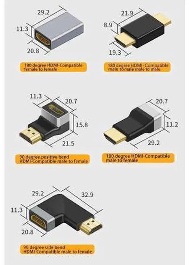 Alt view image 5 of 7 - HD Adapter 4K/8K Compatible with HDMI 2Pack Female Male to Female Fully Shielded HD Connector (Cubic Bend M to F 4K)
