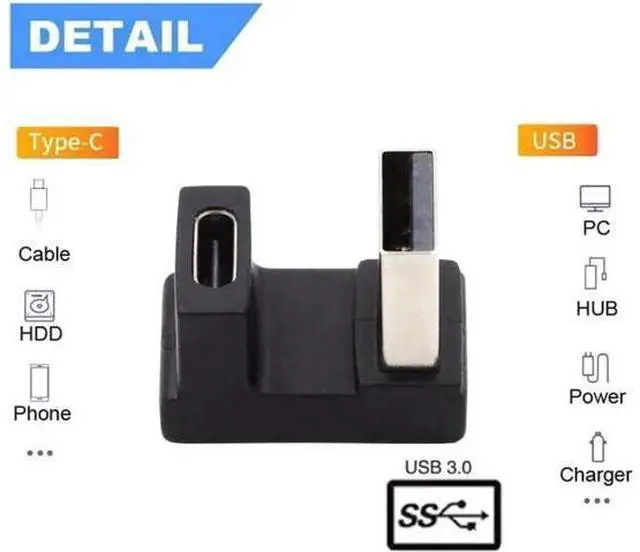 Alt view image 4 of 7 - USB-C Type C Female Up Opposite U Shape Back Angled to USB 3.0 A Male Data Adapter for Laptop Desktop