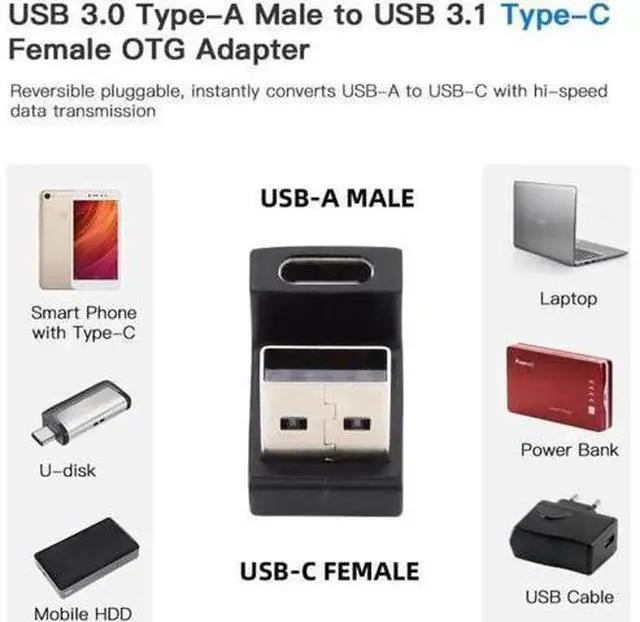 Alt view image 6 of 7 - USB-C Type C Female Up Opposite U Shape Back Angled to USB 3.0 A Male Data Adapter for Laptop Desktop