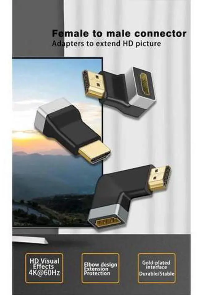 Alt view image 3 of 7 - HD Adapter 4K/8K Compatible with HDMI 2Pack Female Male to Female Fully Shielded HD Connector (Cubic Bend M to F 4K)