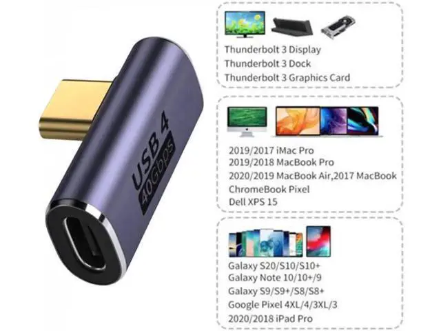 Alt view image 2 of 7 - UC-026-LP 40Gbps USB4 Type C Male to Female Low Profile Right Angled 100W Power Data 8K Video Adapter for Laptop Phone