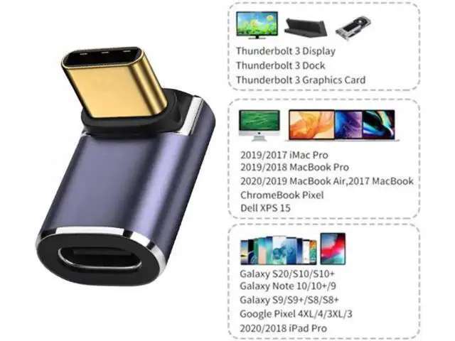Alt view image 2 of 6 - UC-026-UP 40Gbps USB4 Type C Male to Female 90 Degree Up Down Angled 100W Power Data 8K Video Adapter for Laptop Phone