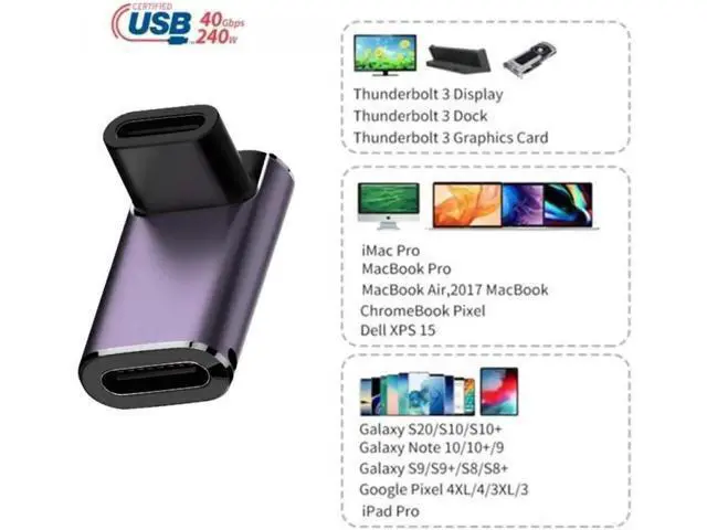 Alt view image 3 of 7 - USB4 Type C Female to Female 240W Power 40Gbps Data 8K Video Adapter Up Down Angled for NS Phone Laptop