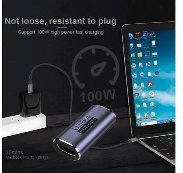 Alt view image 2 of 7 - UC-026-FF 40Gbps USB4 Type C Female to Female 100W Power Data 8K Video Adapter Extender for Laptop Phone