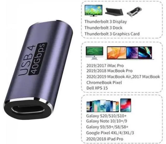 Alt view image 7 of 7 - UC-026-FF 40Gbps USB4 Type C Female to Female 100W Power Data 8K Video Adapter Extender for Laptop Phone