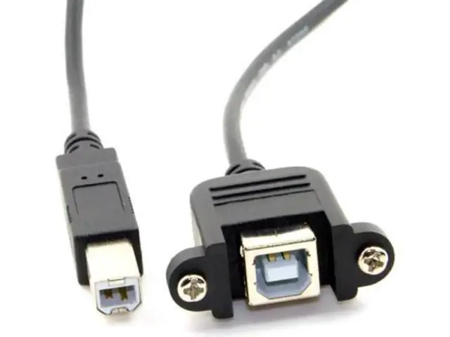 Alt view image 3 of 7 - U2-132-BK-0.5M USB 2.0 B Type Male to Female Printer Scanner Hard Disk Extension Cable with Screws for Panel Mount 50cm