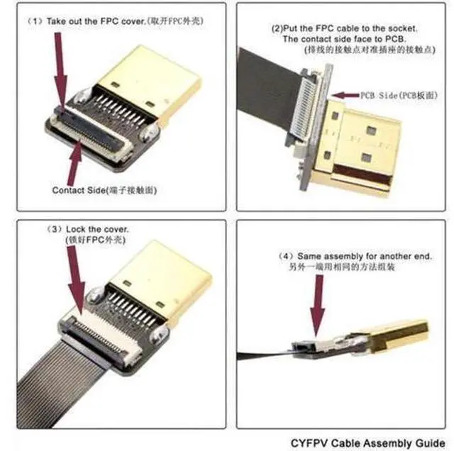 Alt view image 2 of 7 - Left Angled 90 Degree HDMI Male to Female FPC Flat Cable for HDTV Multicopter Aerial Photography
