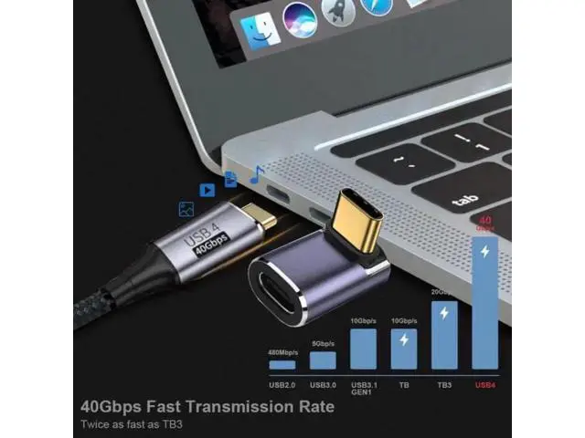 Alt view image 6 of 6 - UC-026-UP 40Gbps USB4 Type C Male to Female 90 Degree Up Down Angled 100W Power Data 8K Video Adapter for Laptop Phone