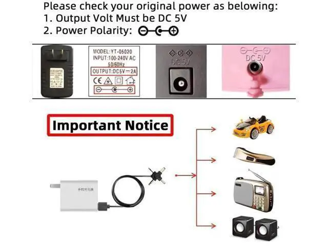 Alt view image 3 of 7 - 4 in 1 DC 5V 5.5x2.1mm 4.0x1.7mm Mono 3.5mm 2.5mm to USB 2.0 Power Plug Barrel Connector Charge Cable 1.5M