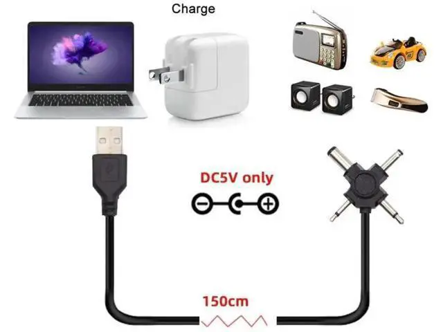 Alt view image 2 of 7 - 4 in 1 DC 5V 5.5x2.1mm 4.0x1.7mm Mono 3.5mm 2.5mm to USB 2.0 Power Plug Barrel Connector Charge Cable 1.5M