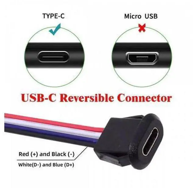 Alt view image 2 of 7 - 5pcs/set DIY OEM Type C Female Socket to 4Pin Header Cable Pitch=2.0mm Latch Mount Type DC 5V Power