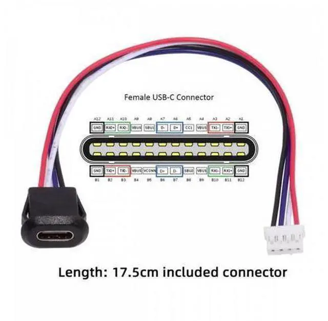 Alt view image 3 of 7 - 5pcs/set DIY OEM Type C Female Socket to 4Pin Header Cable Pitch=2.0mm Latch Mount Type DC 5V Power