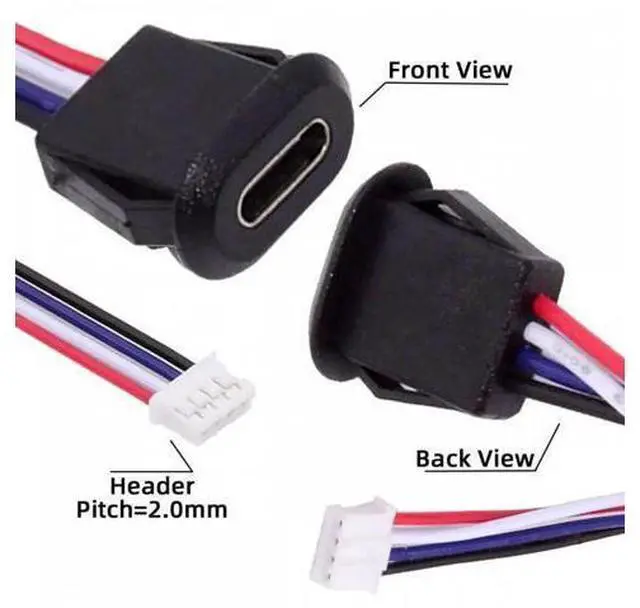 Alt view image 5 of 7 - 5pcs/set DIY OEM Type C Female Socket to 4Pin Header Cable Pitch=2.0mm Latch Mount Type DC 5V Power