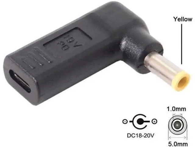 Alt view image 3 of 4 - USB 3.1 Type C USB-C to 5.0*1.0mm Adapter 90 Degree Angled Yellow UC-112-5010MM
