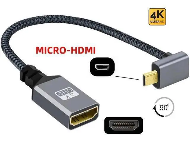 Alt view image 3 of 7 - 4K Type-D Micro HDMI 1.4 Male 90 Degree Up Angled to HDMI Female Extension Cable for DV MP4 Camera DC Laptop