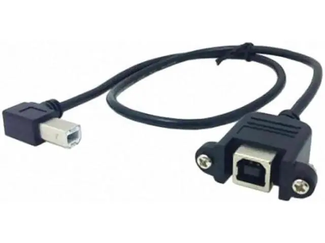 Alt view image 4 of 6 - 90 Degree Left Angled USB B Type Male to Female extension cable with screws for Panel Mount 50cm