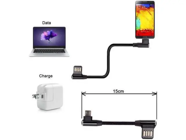 Alt view image 2 of 6 - Micro USB 5Pin to Left Right Angled 90 Degree USB 2.0 Data Cable with Sleeve for Tablet & Phone 15cm U2-114