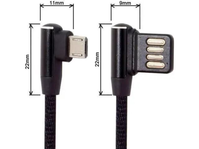 Alt view image 5 of 6 - Micro USB 5Pin to Left Right Angled 90 Degree USB 2.0 Data Cable with Sleeve for Tablet & Phone 15cm U2-114