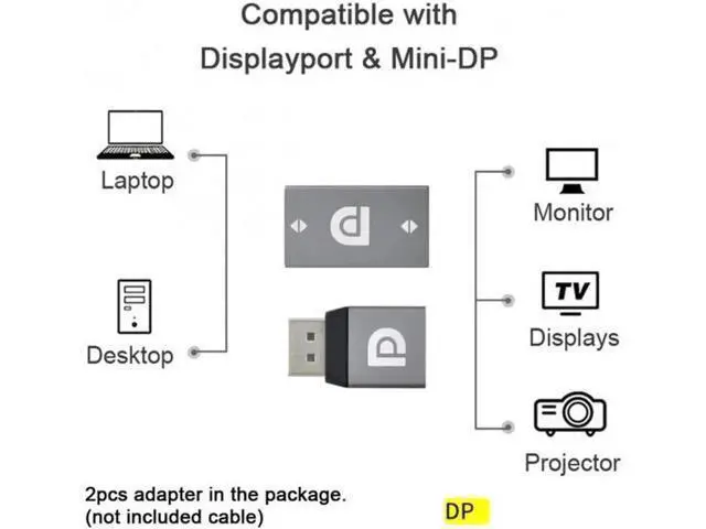 Alt view image 4 of 6 - 2pcs/set DisplayPort 1.2 4K 60hz to DP Extension Adapter Male Female Ultra-HD UHD for Video PC Laptop TV