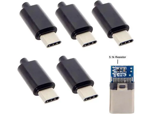 Alt view image 5 of 5 - DIY 24pin USB Type C USB-C Male OTG Host Type 5.1k Resistor with Black Housing Cover UC-210-BK