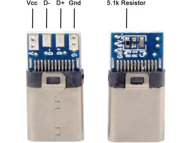 Alt view image 3 of 5 - DIY 24pin USB Type C USB-C Male OTG Host Type 5.1k Resistor with Black Housing Cover UC-210-BK