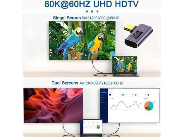 Alt view image 4 of 7 - USB4 Type C Male to Female 240W Power 40Gbps Data 8K Video Adapter Left Right Angled for NS Phone Laptop