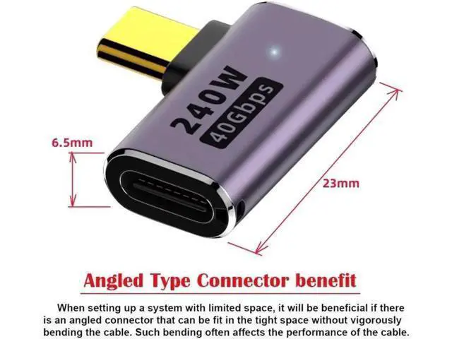 Alt view image 5 of 7 - USB4 Type C Male to Female 240W Power 40Gbps Data 8K Video Adapter Left Right Angled for NS Phone Laptop