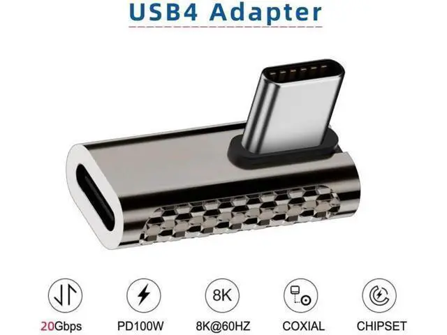 Alt view image 2 of 7 - 20Gbps USB4 Type C Male to Female Low Profile Right Angled 100W Power Data 8K Video Adapter for Laptop Phone