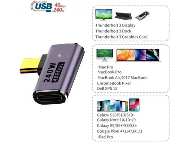 Alt view image 7 of 7 - USB4 Type C Male to Female 240W Power 40Gbps Data 8K Video Adapter Left Right Angled for NS Phone Laptop