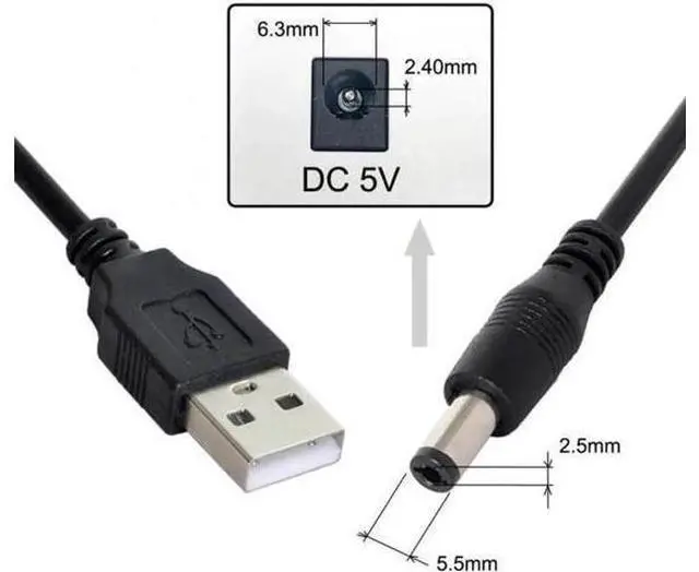 Alt view image 2 of 6 - USB 2.0 A Type Male to 5.5 x 2.5mm DC 5V Power Plug Barrel Connector Charge Cable 100cm