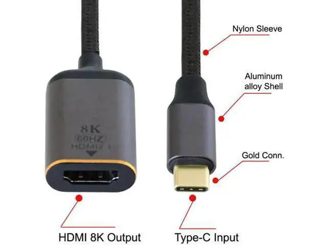 Alt view image 2 of 6 - USB4 USB-C Type-C Source to Female HDMI 2.1 Cable Display 8K 60HZ UHD 4K HDMI Male Monitor
