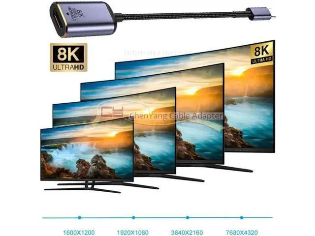 Alt view image 4 of 6 - USB4 USB-C Type-C Source to Female HDMI 2.1 Cable Display 8K 60HZ UHD 4K HDMI Male Monitor