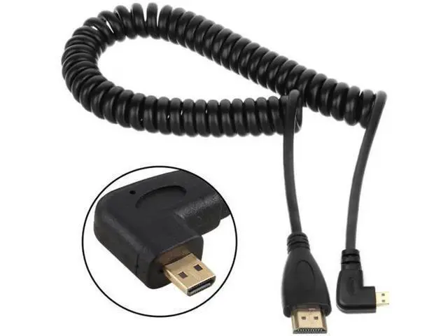 Alt view image 2 of 7 - Stretch Left Angled 90 Degree Micro HDMI to HDMI Male HDTV Cable for Cell Phone Tablet Camera