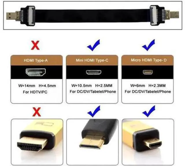 Alt view image 5 of 7 - Micro HDMI Male to Micro HDMI Male Extension FPC Flat Cable 1080P for FPV HDTV Multicopter Aerial Photography