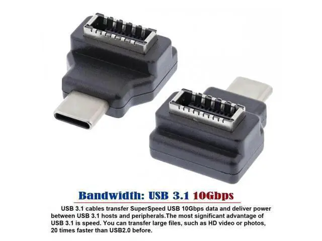 Alt view image 2 of 7 - Type-C USB-C Male to Type-E USB 3.1 Front Panel Header Female Motherboard Extension Data Adapter 90 Degree Angled