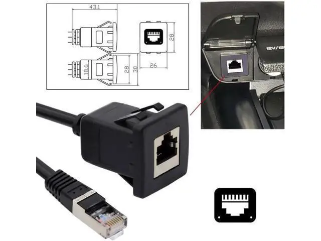 Alt view image 4 of 7 - UT-016-1.0M Waterproof Dustproof Latch Locking CAT6 RJ45 Male to Female Lan Ethernet Network Extension Cable Car Panel Mount Design