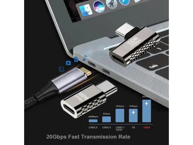 Alt view image 3 of 7 - 20Gbps USB4 Type C Male to Female 90 Degree Left Right Angled 100W Power Data 8K Video Adapter for Laptop Phone