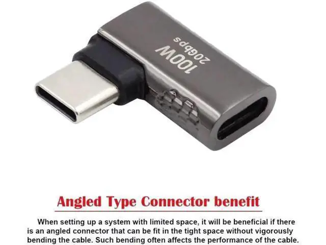 Alt view image 4 of 7 - 20Gbps USB4 Type C Male to Female 90 Degree Left Right Angled 100W Power Data 8K Video Adapter for Laptop Phone