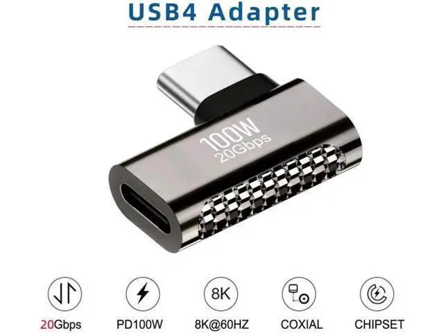 Alt view image 6 of 7 - 20Gbps USB4 Type C Male to Female 90 Degree Left Right Angled 100W Power Data 8K Video Adapter for Laptop Phone