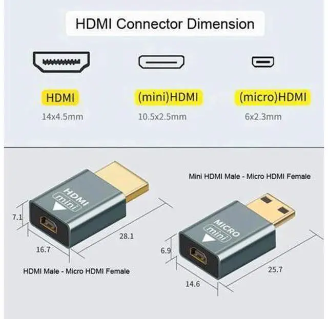 Alt view image 3 of 6 - 2pcs/set Compatible Micro HDMI Female to Mini Male HDMI 1.4 Male Adapter 4K@60hz