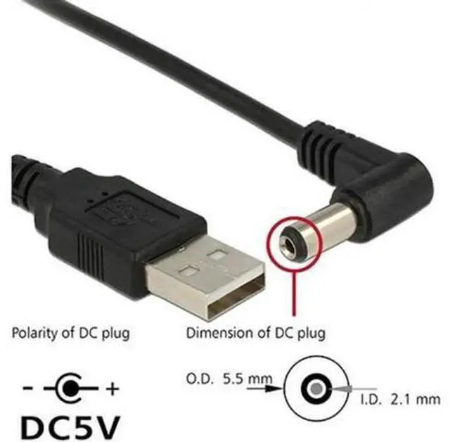 Alt view image 3 of 7 - U2-184-RI USB 2.0 A Type Male to Right Angled 90 Degree 5.5 x 2.1mm DC 5V Power Plug Barrel Connector Charge Cable